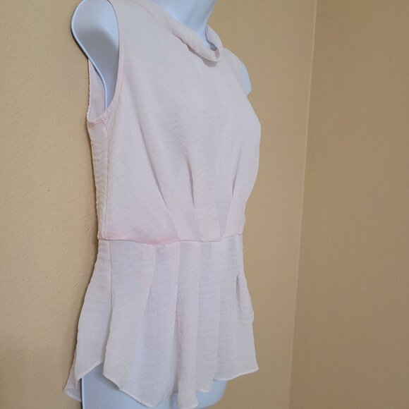 Rebecca Taylor Sleeveless Ivory Peplum Top W/ Sheer Pink Back Detail Size 8 Silk - Picture 4 of 11